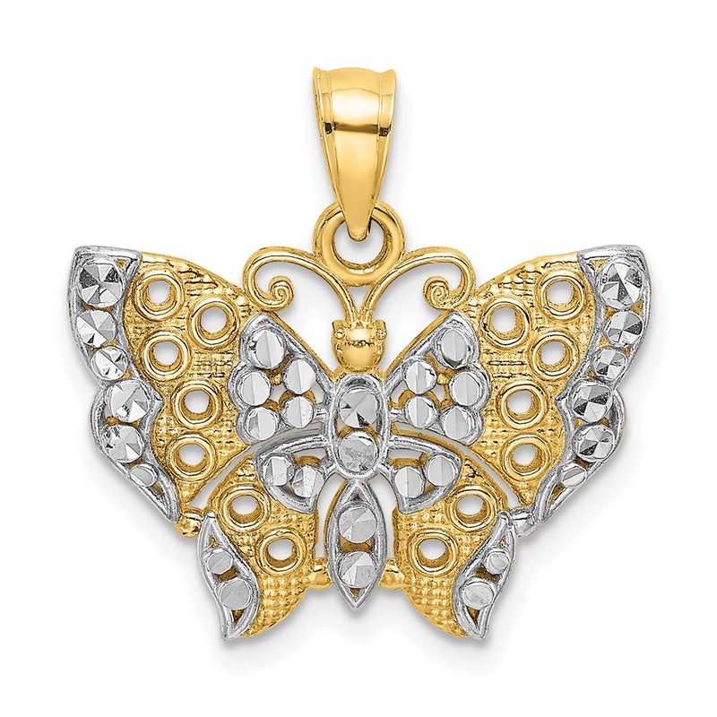 10K Yellow W/Rhodium Butterfly W/White Edge And Cut-Out Wings
