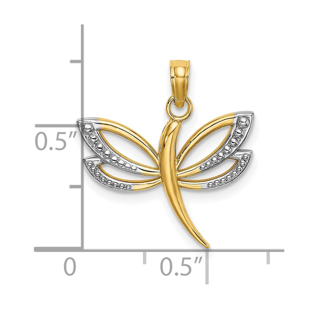 10K Yellow W/Rhodium 10K W/ Rhodium Textured Dragonfly Charm