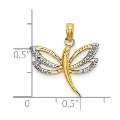 10K Yellow W/Rhodium 10K W/ Rhodium Textured Dragonfly Charm