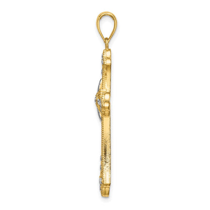 10K Yellow W/Rhodium 10K W/ Rhodium D/C Edges Cross Charm