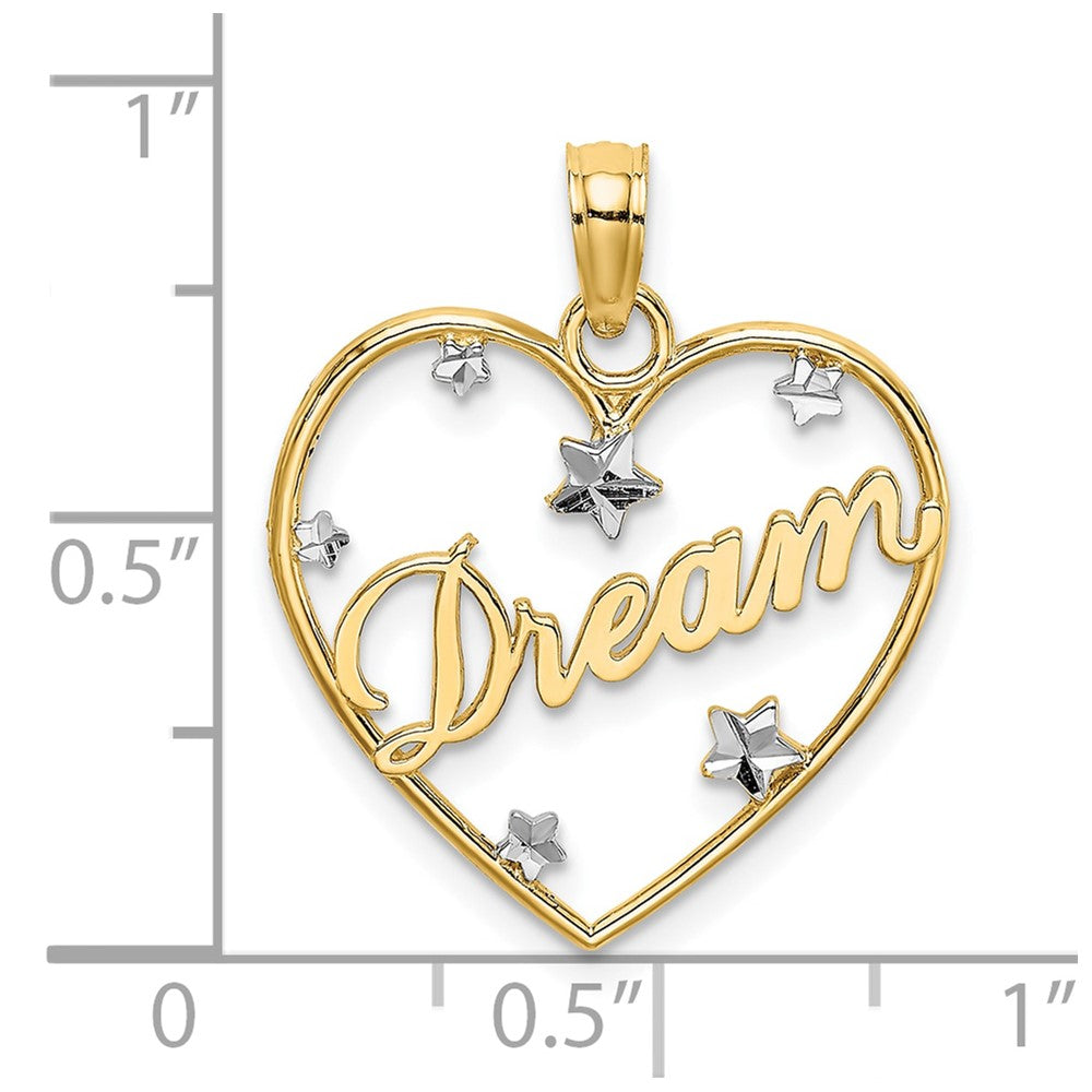 10K Yellow W/Rhodium 10Kw/Rhodium Dream In Heart W/ D/C Star Accents Charm