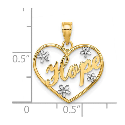10K Yellow W/Rhodium Hope In Heart W/Flowers Charm