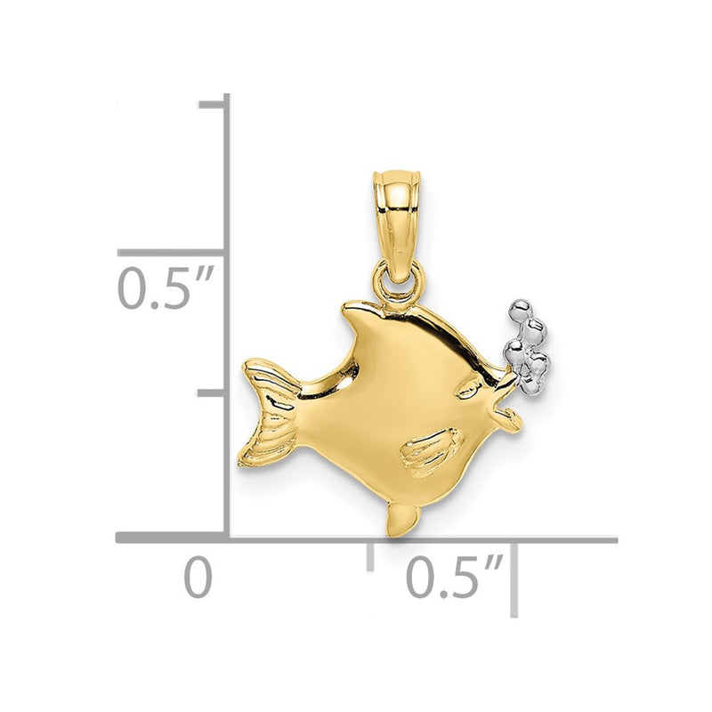 10K Yellow W/Rhodium 2-D Fish W/ Bubbles Charm