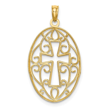 10K Yellow W/Rhodium 10K Beaded Filigree Cross Charm