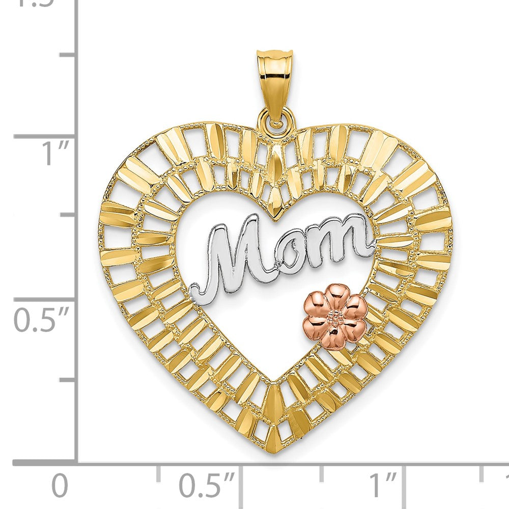 10K Two-Tone W/White Rhodium D/C Mom Heart Charm