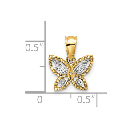 10K Yellow W/Rhodium W/ Rhodium Mini D/C Butterfly Charm