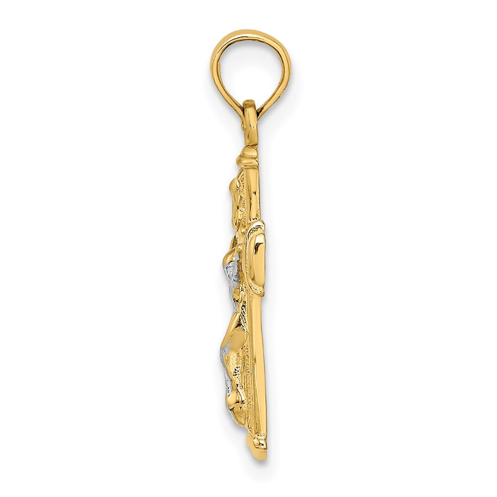 10K Yellow W/Rhodium 10K W/ Rhodium Polished Block Crucifix Inri Charm