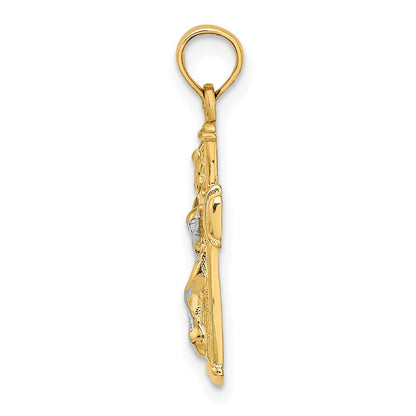 10K Yellow W/Rhodium 10K W/ Rhodium Polished Block Crucifix Inri Charm
