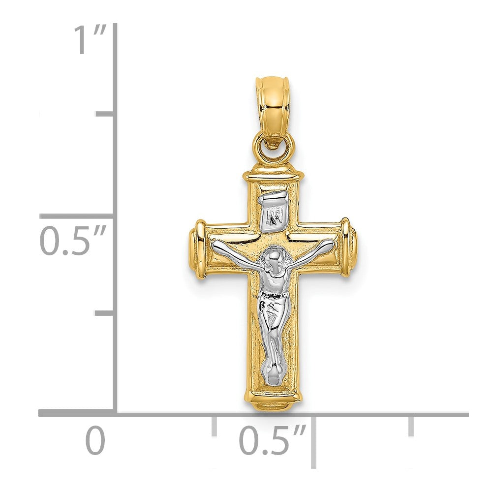 10K Yellow W/Rhodium 10K W/ Rhodium Polished Block Crucifix Inri Charm