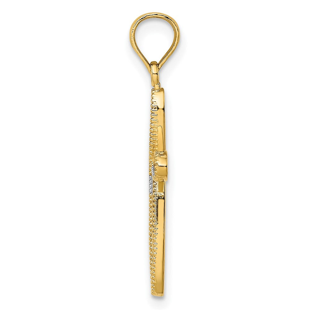 10K Yellow W/Rhodium 10K W/ Rhodium Filigree And Milgrain Cross Charm
