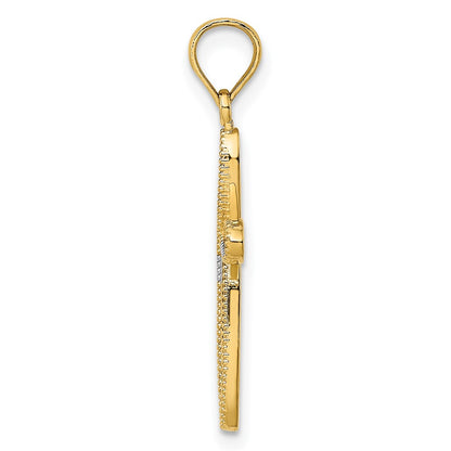 10K Yellow W/Rhodium 10K W/ Rhodium Filigree And Milgrain Cross Charm