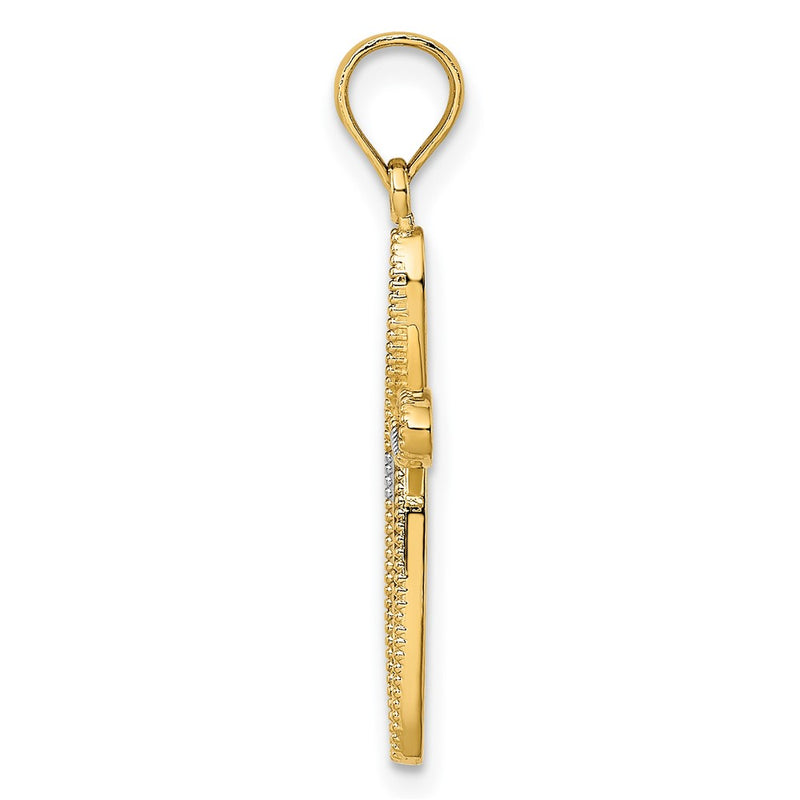 10K Yellow W/Rhodium 10K W/ Rhodium Filigree And Milgrain Cross Charm