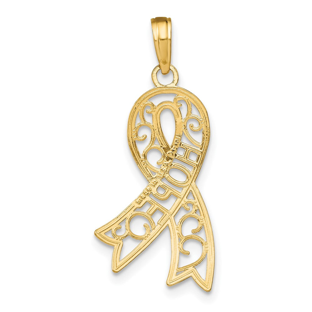 10K Yellow W/Rhodium 10K W/Rhodium Filigree Ribbon Hope Charm
