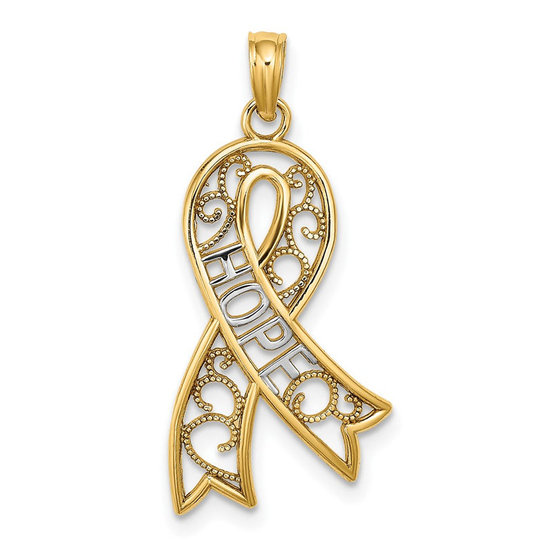10K Yellow W/Rhodium 10K W/Rhodium Filigree Ribbon Hope Charm