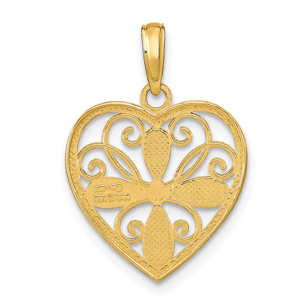 10K Yellow W/Rhodium 10K W/ Rhodium Beaded Filigree Fashion Heart Charm