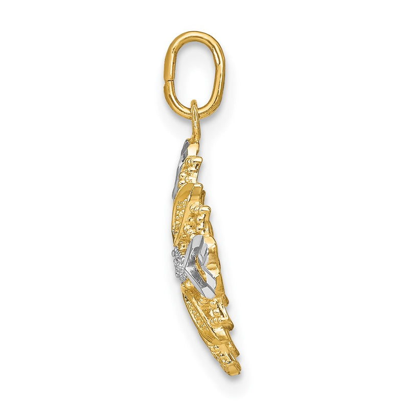 10K Yellow W/Rhodium 10K Center Flower And Heart Charm