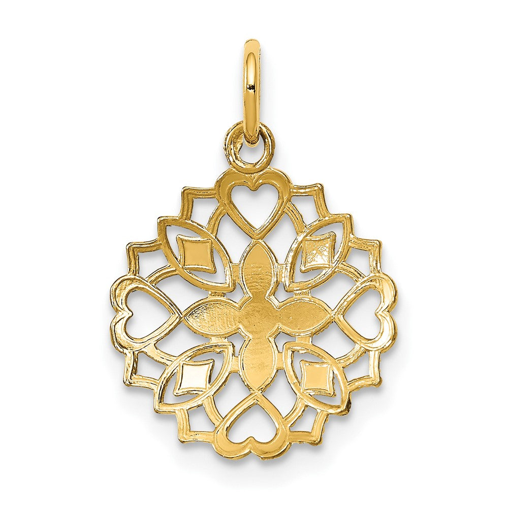 10K Yellow W/Rhodium 10K Center Flower And Heart Charm