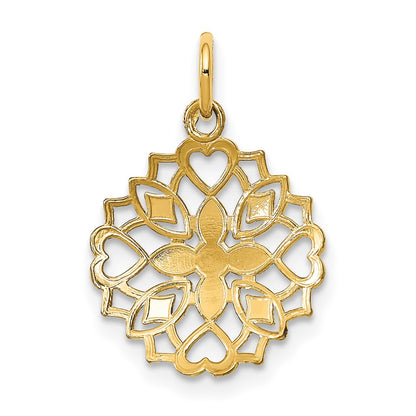 10K Yellow W/Rhodium 10K Center Flower And Heart Charm