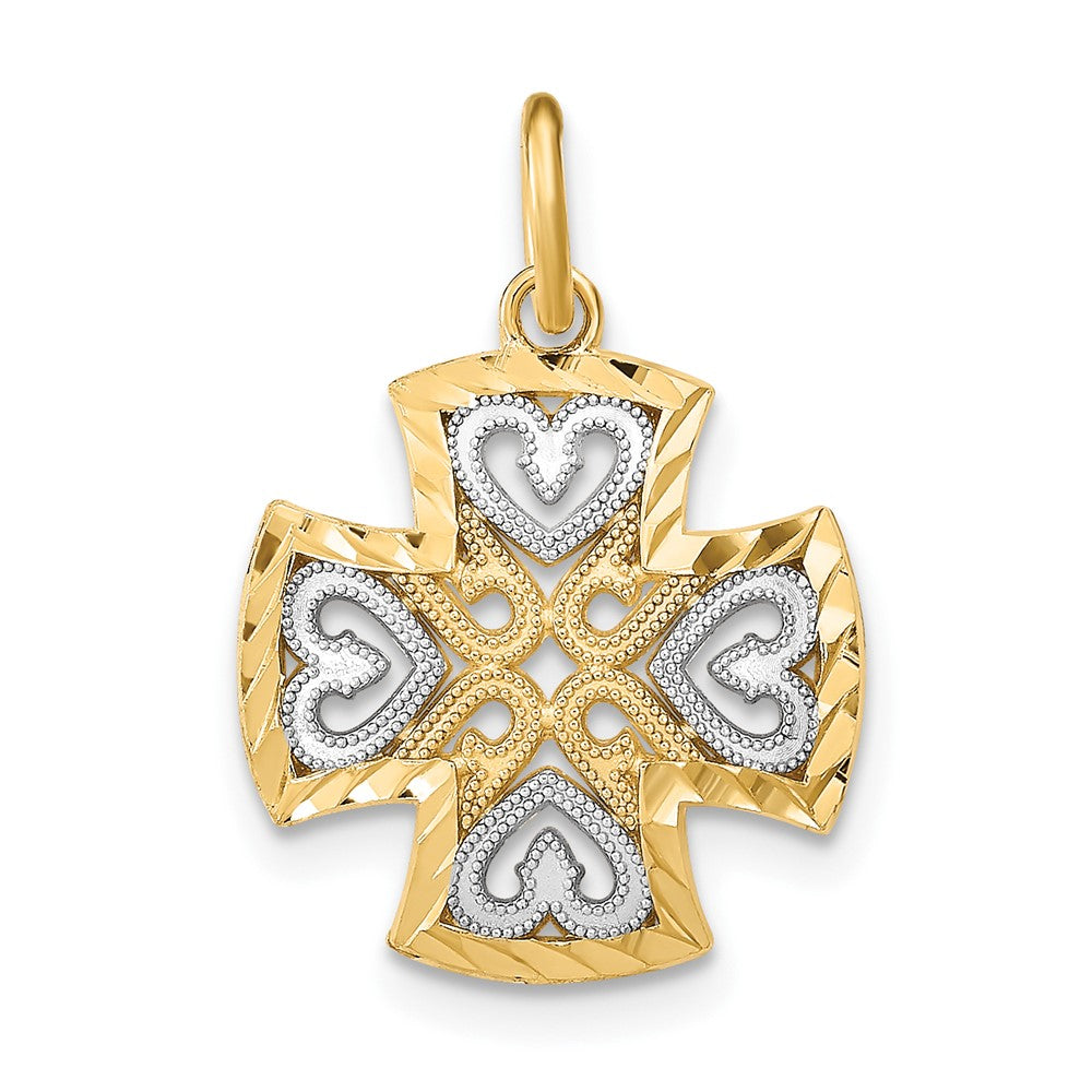 10K Yellow W/Rhodium 10K Hearts And D/C Maltese Cross Charm