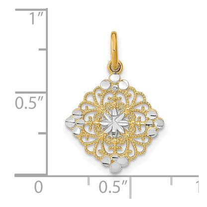 10K Yellow W/Rhodium 10K And D/C Filigree Medallion Charm