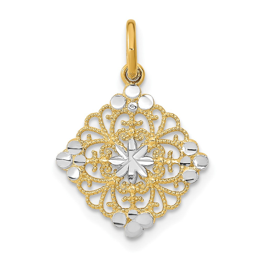 10K Yellow W/Rhodium 10K And D/C Filigree Medallion Charm