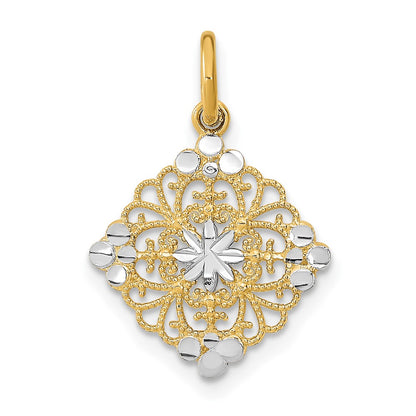 10K Yellow W/Rhodium 10K And D/C Filigree Medallion Charm