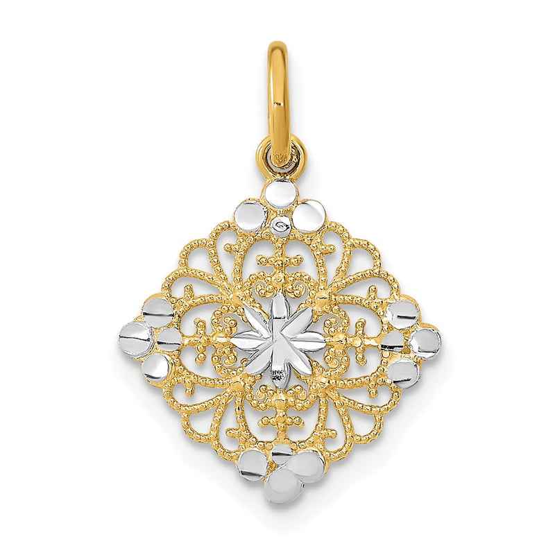 10K Yellow W/Rhodium 10K And D/C Filigree Medallion Charm
