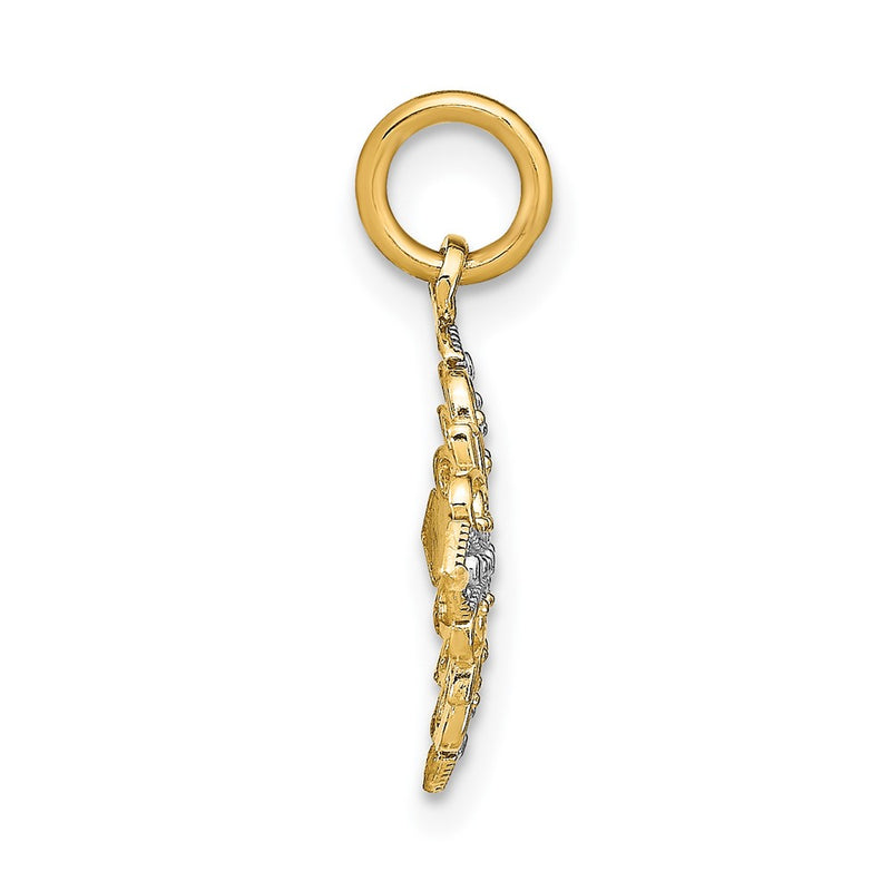 10K Yellow W/Rhodium 10K And D/C Filigree Medallion Charm