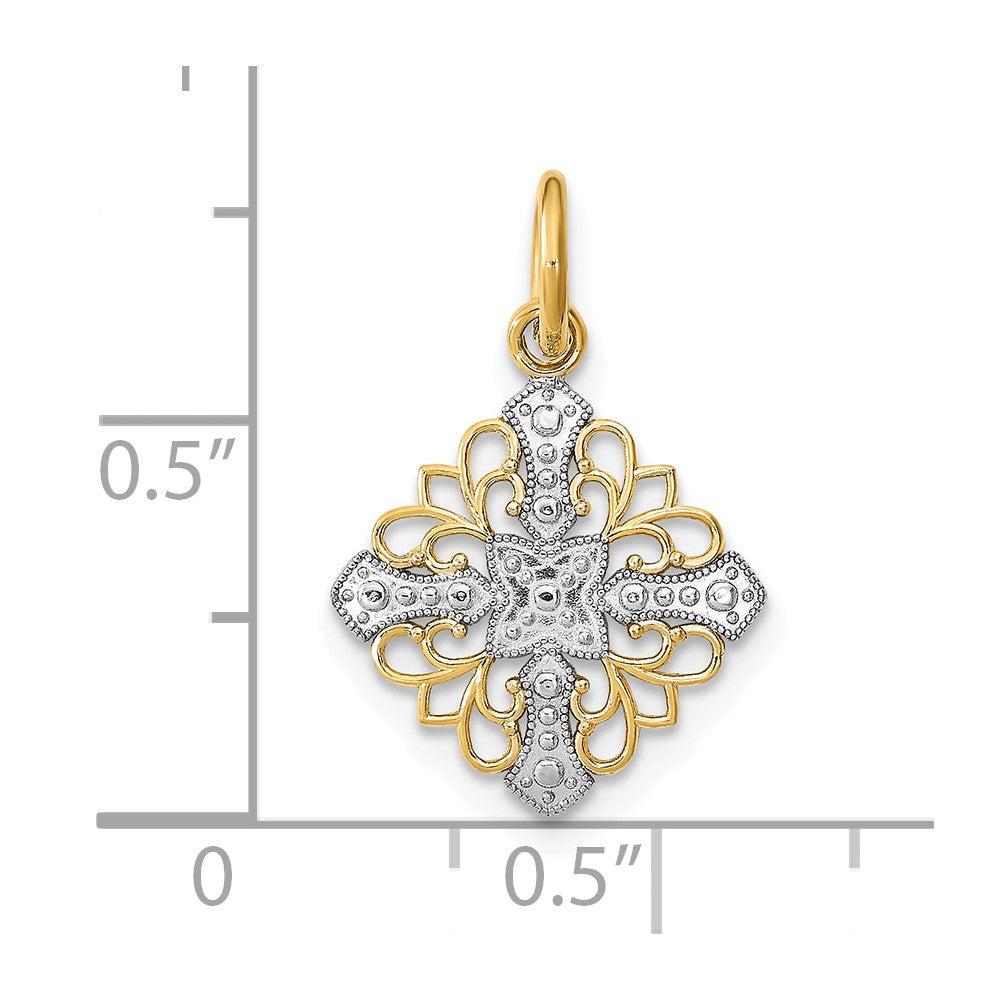 10K Yellow W/Rhodium 10K And D/C Filigree Medallion Charm