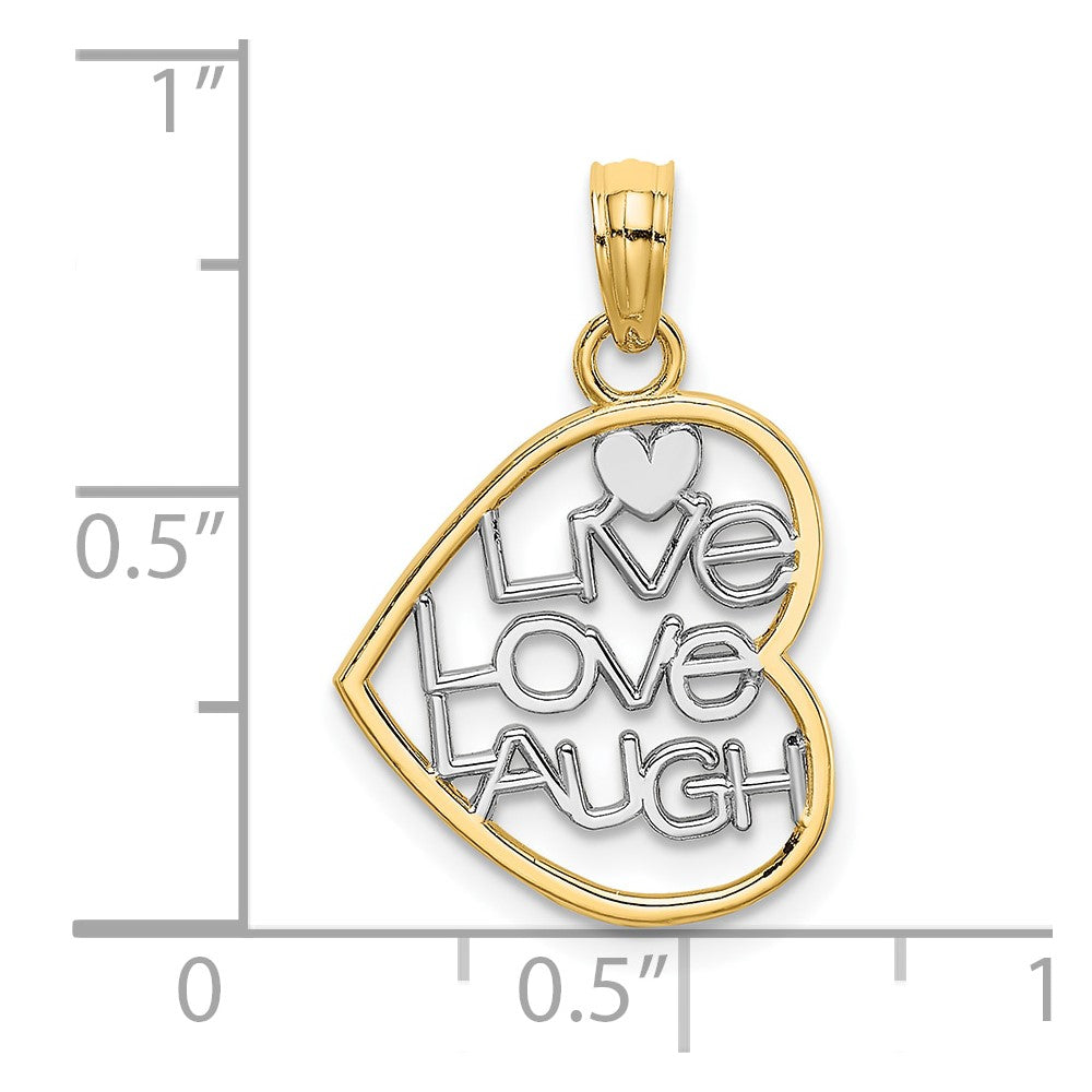 10K Yellow W/Rhodium 10K W/ Rhodium Live Love Laugh In Heart Charm