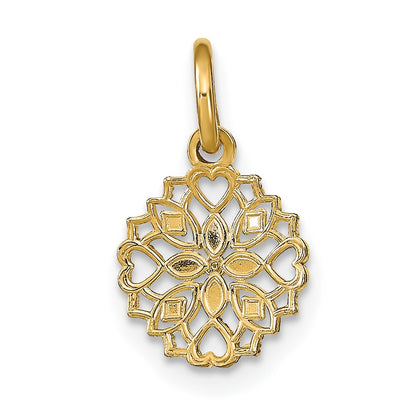 10K Yellow W/Rhodium 10K Cut-Out Heart Edge Flower Charm