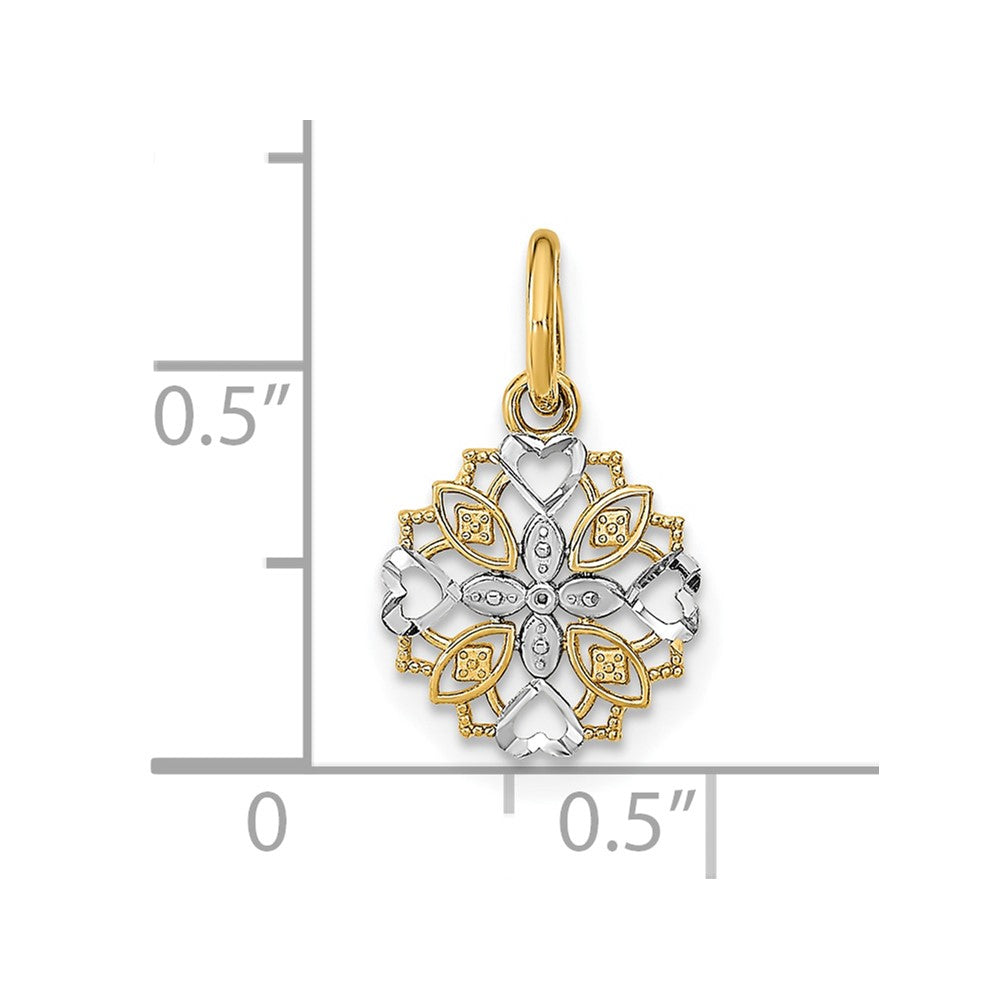 10K Yellow W/Rhodium 10K Cut-Out Heart Edge Flower Charm