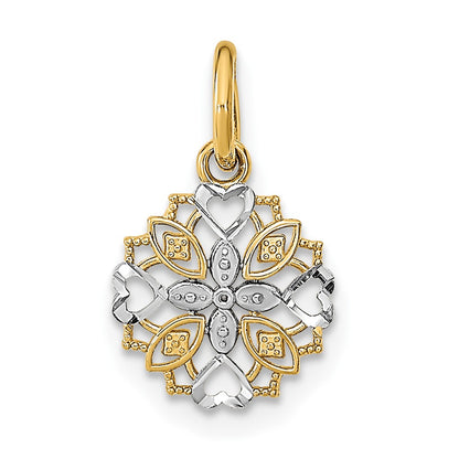 10K Yellow W/Rhodium 10K Cut-Out Heart Edge Flower Charm