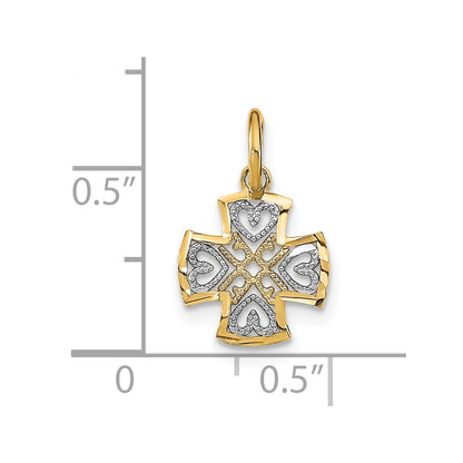 10K Yellow W/Rhodium 10K And D/C Hearts In Cross Charm