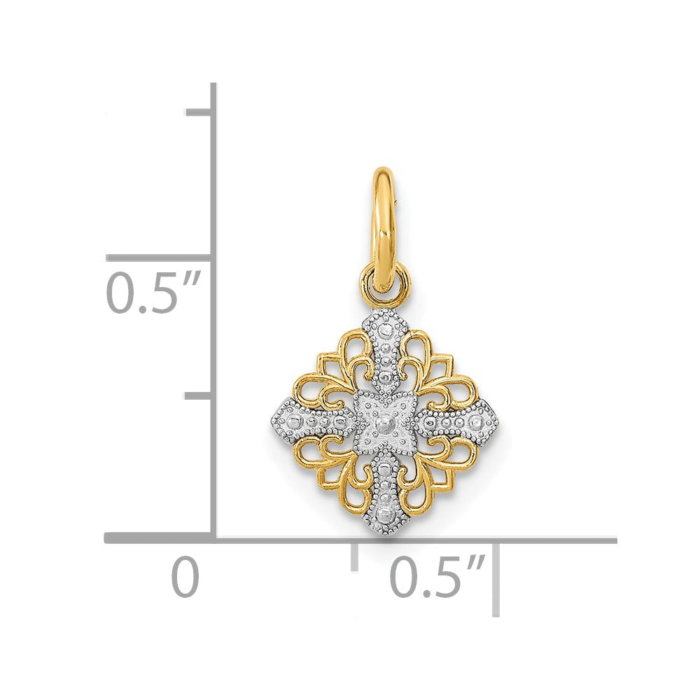 10K Yellow W/Rhodium 10K Mini Cross Medallion Charm