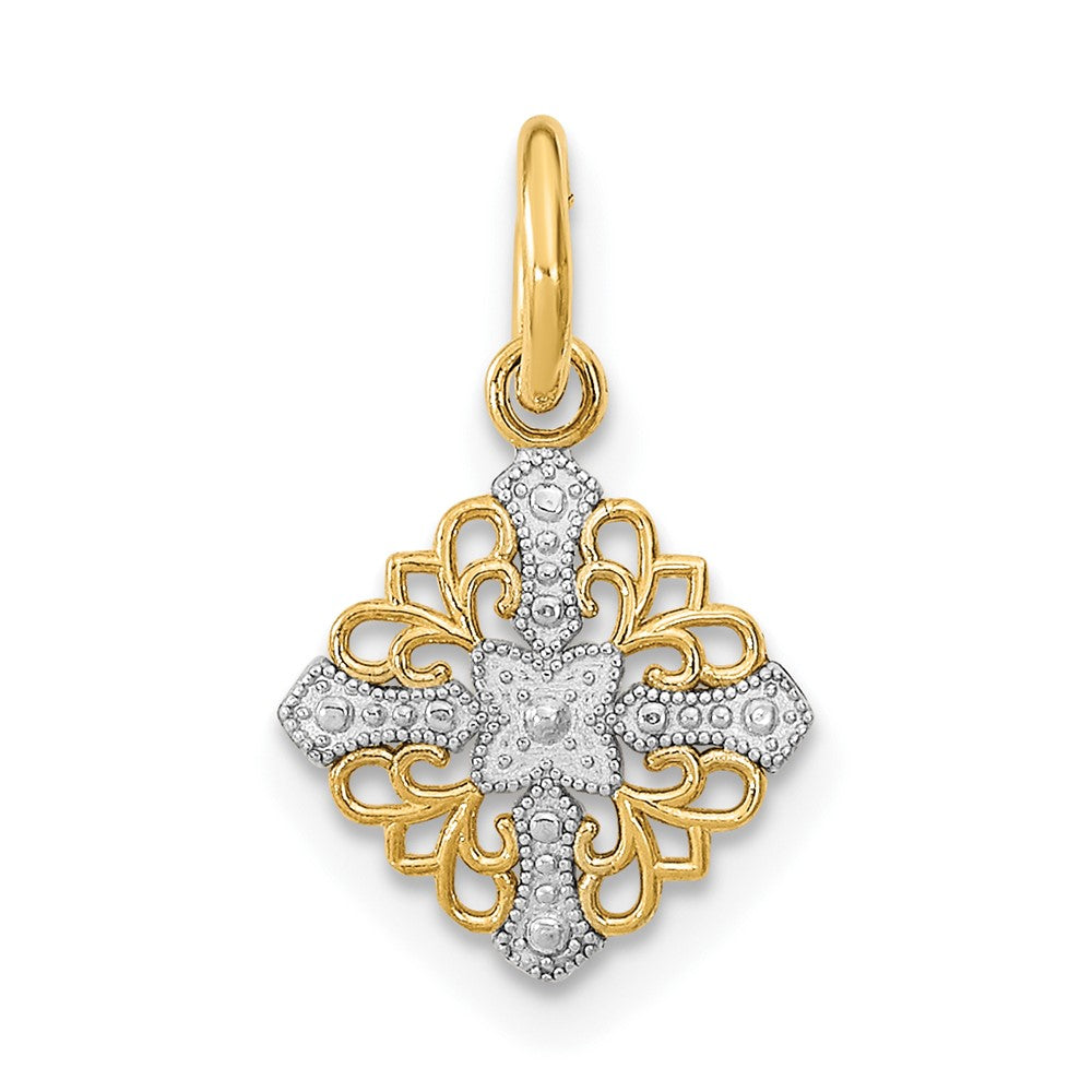 10K Yellow W/Rhodium 10K Mini Cross Medallion Charm