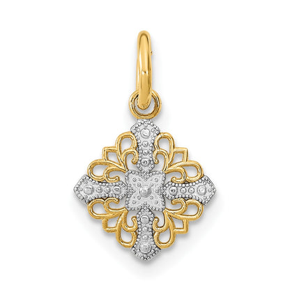 10K Yellow W/Rhodium 10K Mini Cross Medallion Charm
