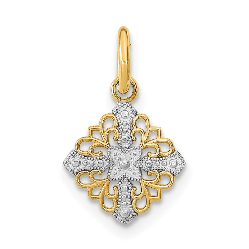 10K Yellow W/Rhodium 10K Mini Cross Medallion Charm