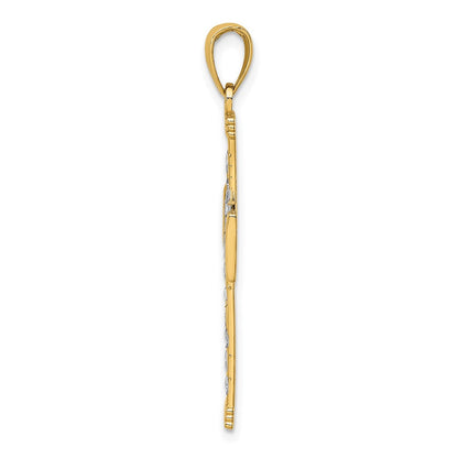 10K Yellow W/Rhodium 10K W/ Rhodium D/C And Cut-Out Cross Charm