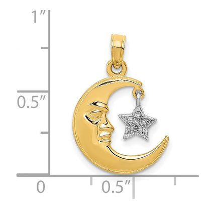 10K Two-Tone 10K Two-Tone Open-Backed Half Moon And Star Pendant