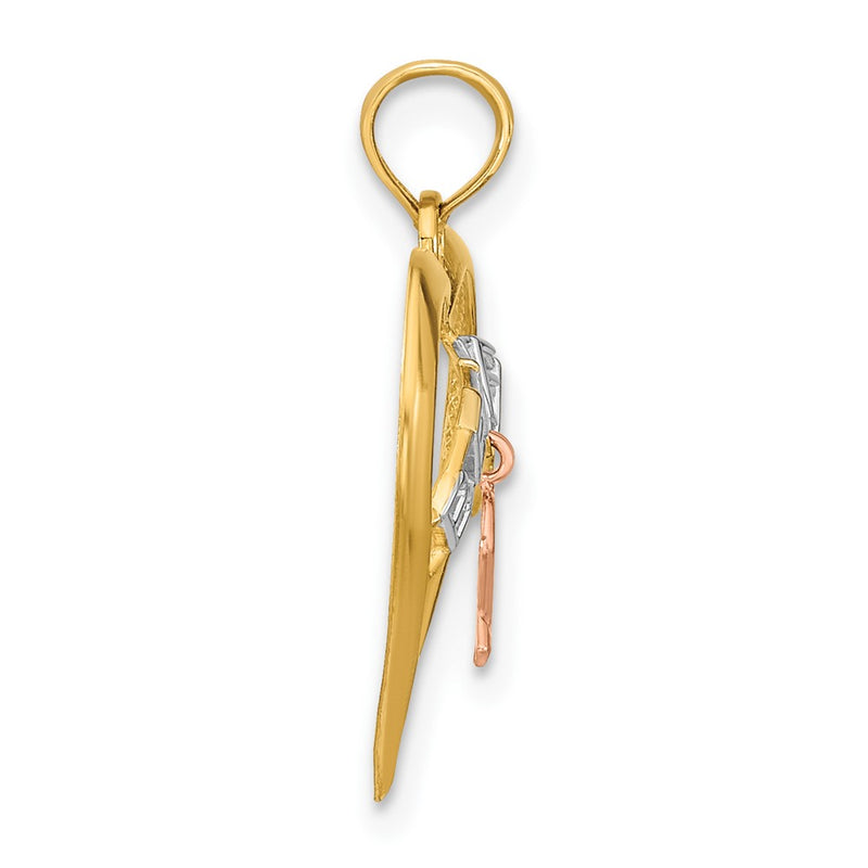 10K Two-Tone With White Rhodium Believe In Heart W/ Breast Cancer Ribbon