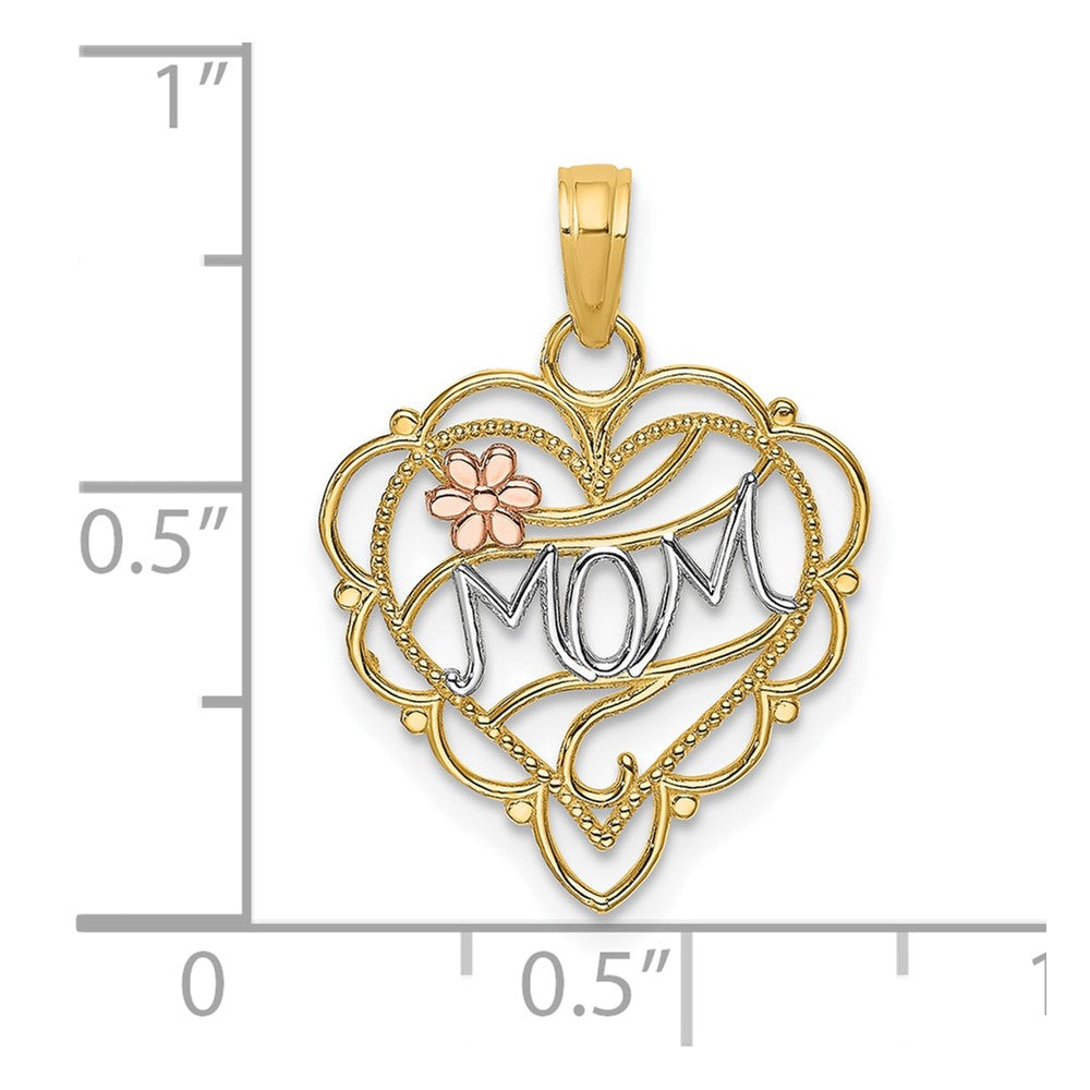 10K Two-Tone 10K Two-Tone W/Rhodium Mom Heart W/ Flower Charm