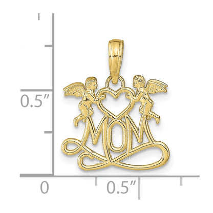 10K Yellow Gold 10K Polished Mom W/Heart And Angels Pendant