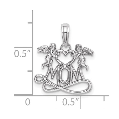 10K White Gold Polished Mom W/Heart And Angels Pendant