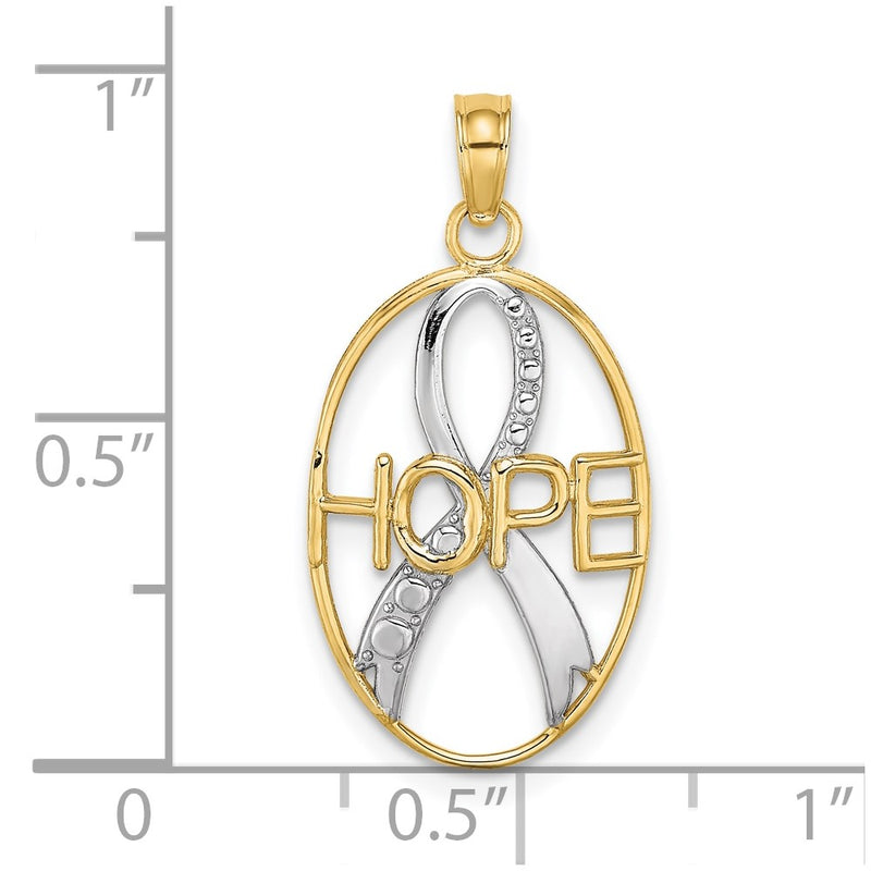 10K Yellow W/Rhodium 10K W/Rhodium Hope Awareness Ribbon Pendant