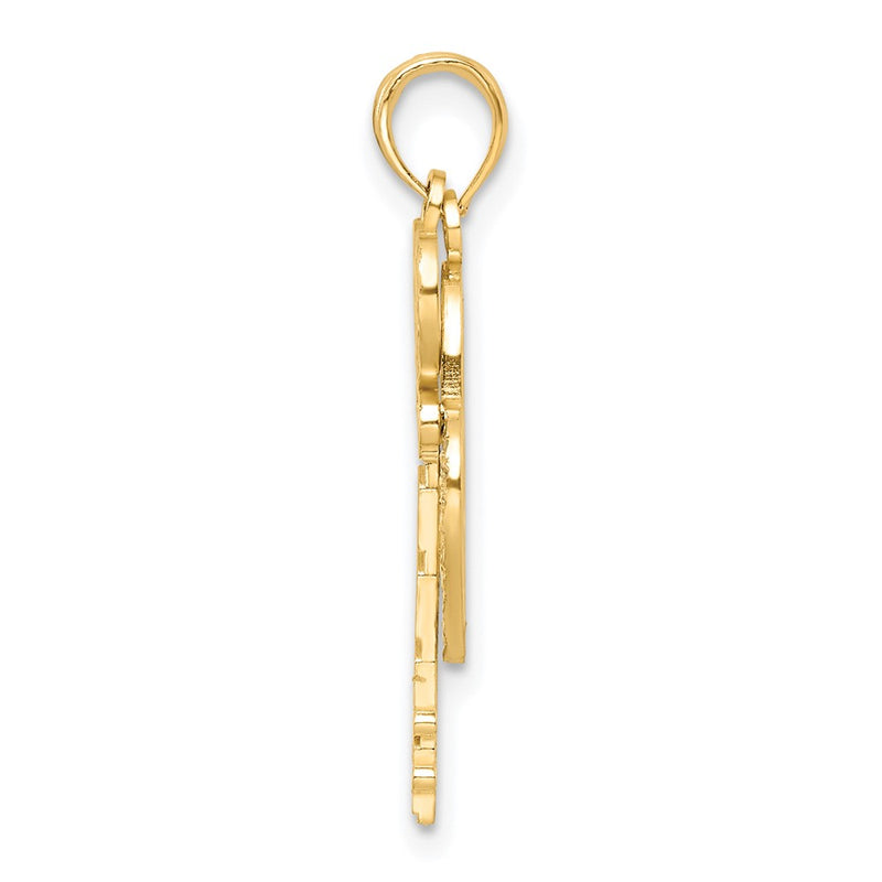 10K Yellow W/Rhodium & Filigree Heart Lock And Key Pendant
