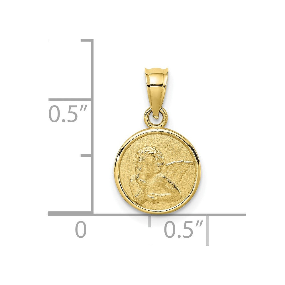 10K Yellow Gold 10mm Engraved Angel Coin Charm