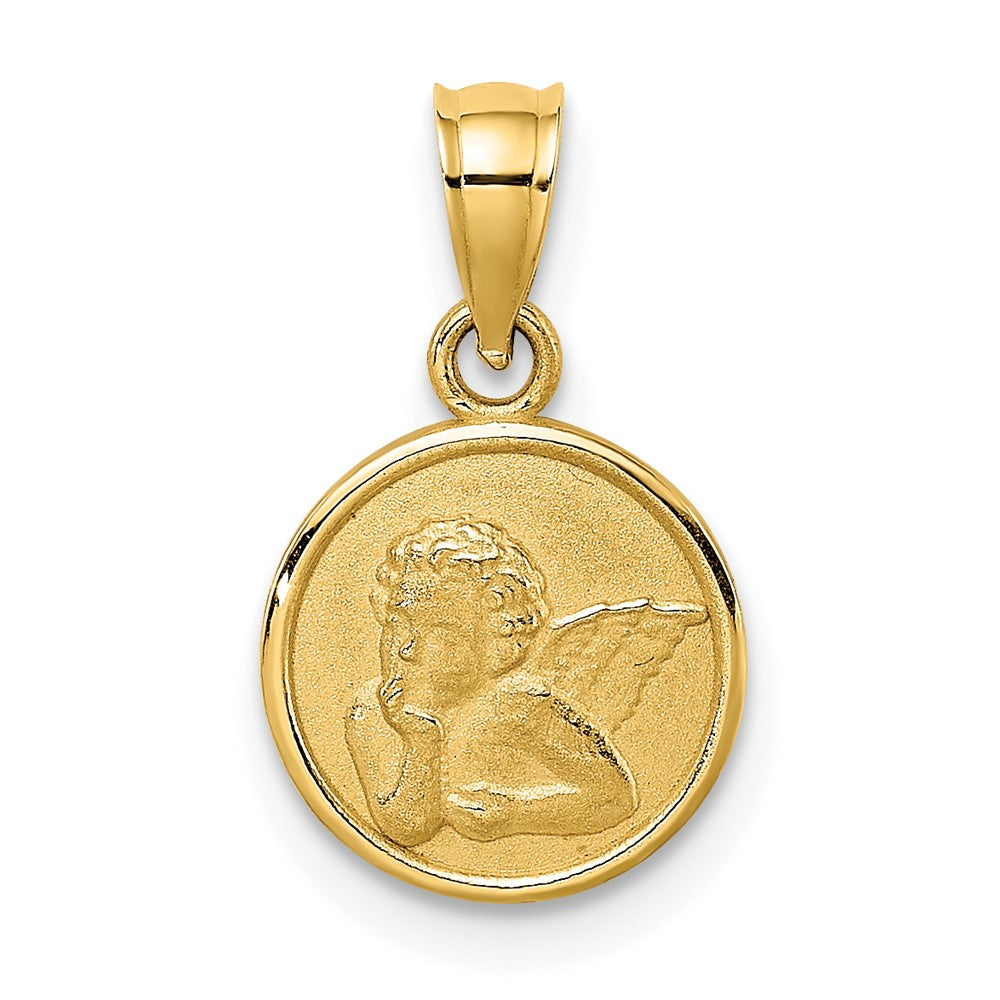 10K Yellow Gold 10mm Engraved Angel Coin Charm