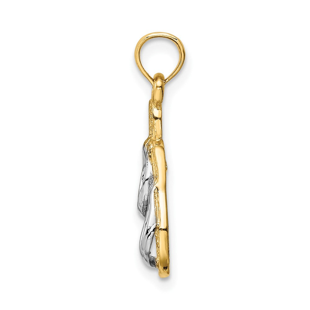 10K Yellow W/Rhodium & Rhodium Solid Polished Sandals Pendant