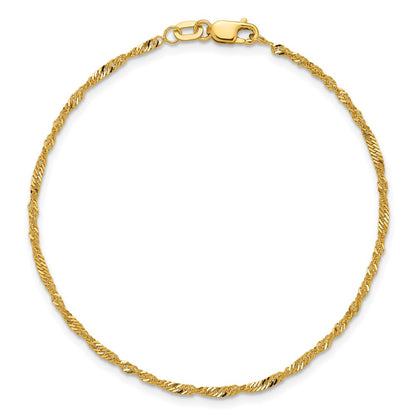 10K Yellow Gold 1.7mm Singapore Chain Anklet
